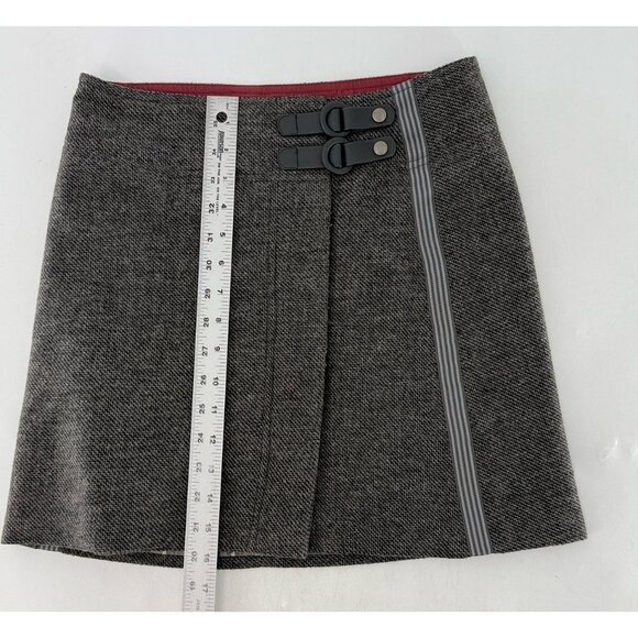 PrAna Quincy Gray Wool Blend Lined Wrap Button Mini Skirt XS Academia Schoolgirl - Picture 7 of 9